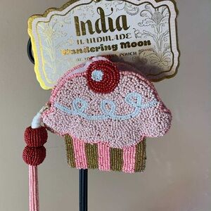 Pink Cupcake Beaded Pouch